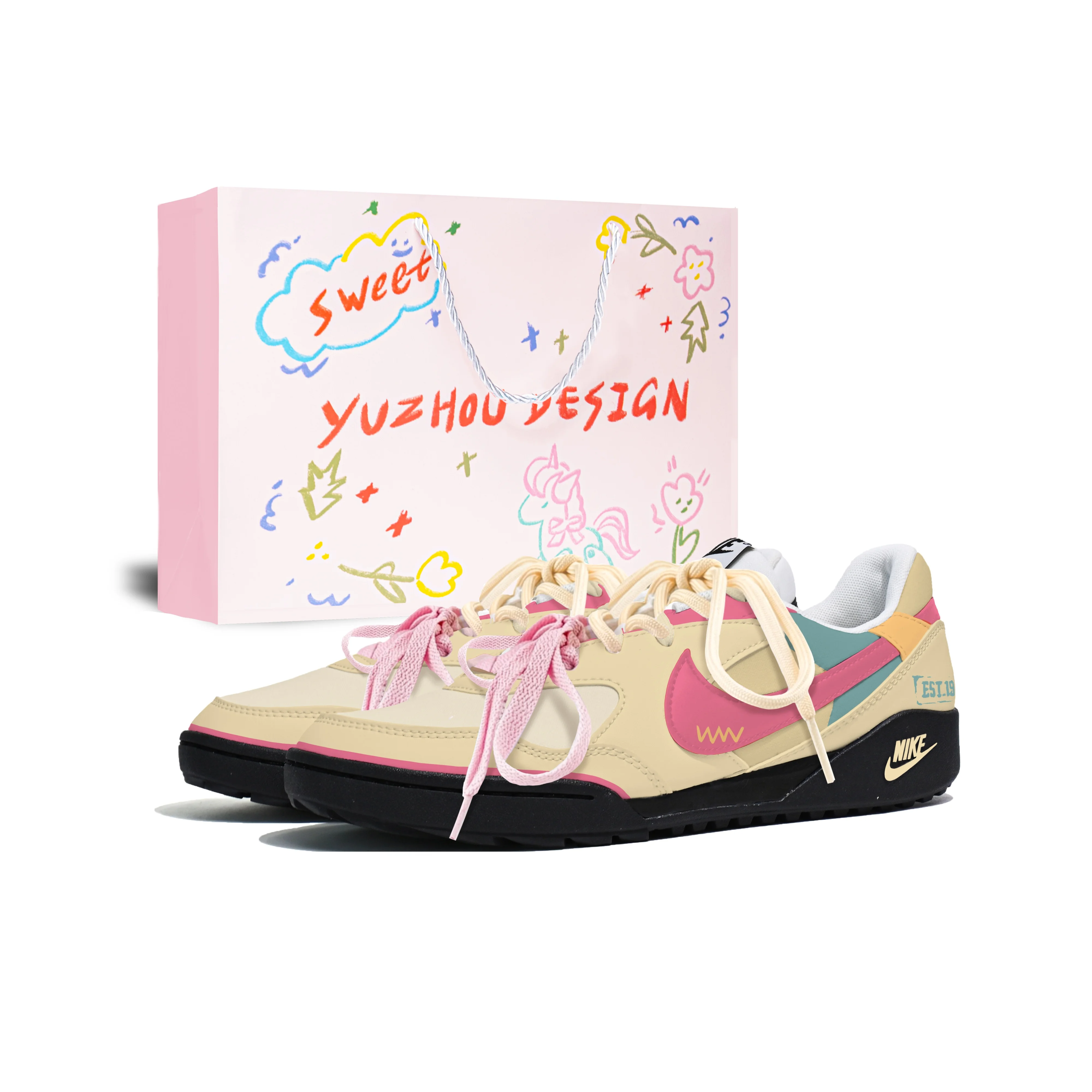 Nike Terra Manta Casual Shoes Women's Low Top Black, Pink, Yellow, Blue Multi Color Block HQ1940-100（Team2165-）
