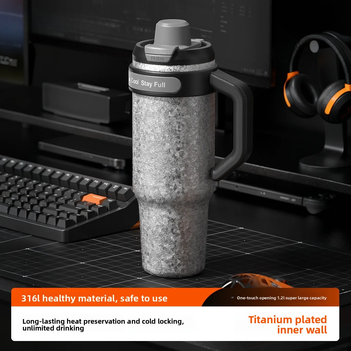Large Capaci Titanium Inner Barrel Cerc Insulated Water Bottle Car Mounted Ice King Cup Stainl Steel St Lid