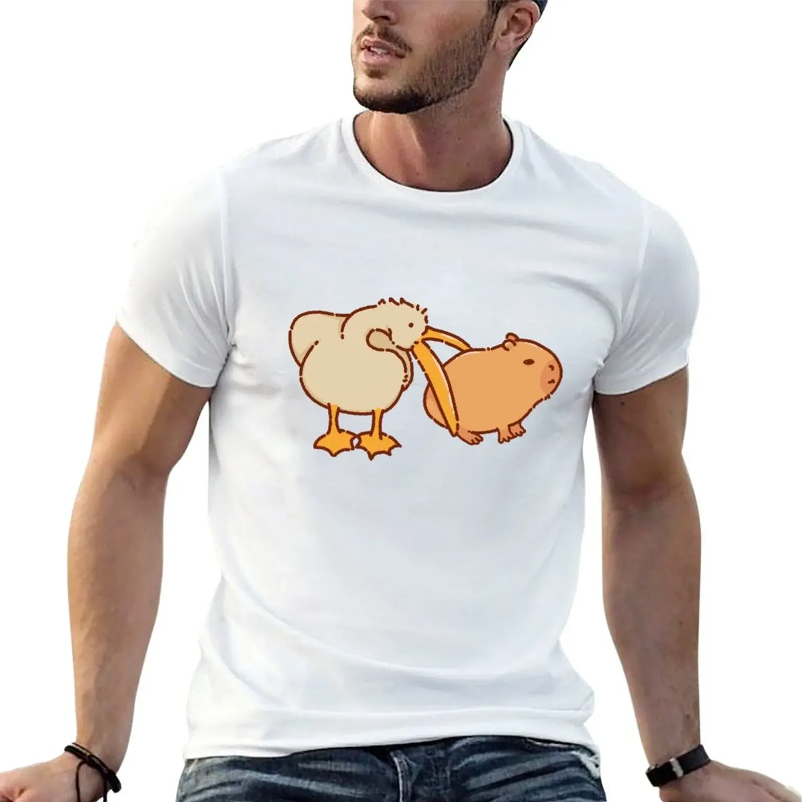 Pelican and capybara very cute T-Shirt oversizeds basketball graphic tees blacks cotton t shirt men