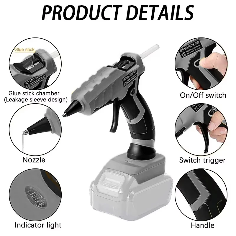 for Makita/Dewalt/Milwaukee/BlackDecker/Bosch 18V 20V Lithium Battery 50W 7mm Cordless Hot Melt Glue Gun Electric Repair Tool