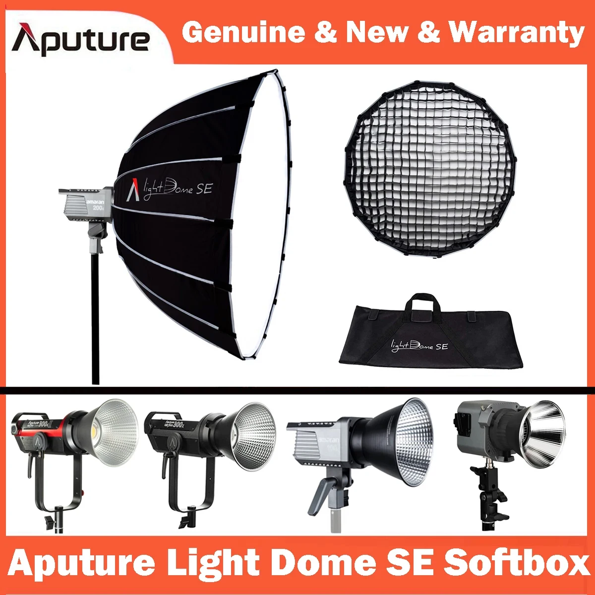 Aputure Light Dome SE Lightweight Portable Compact Depth Softbox for Amaran 100D/X 200D/X 300DII 120DII Bowens Mount LED Light