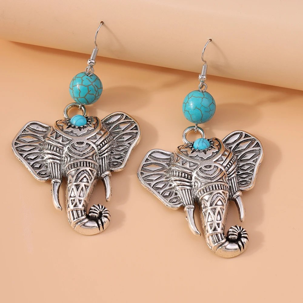 Aihua Böhmen Tibet Silber Große Elefanten Ohrringe Für Frauen Vintage Ethnische Metall Geschnitzte Kreuz Feder Eule Ohrringe Boho Schmuck – Detail 4
