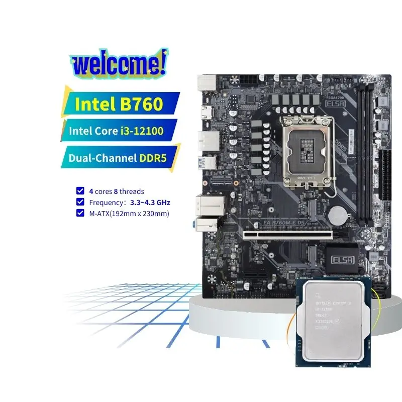 

Brand New M-ATX PC B760 Mainboard Kit Set Supports NVMe M2 PCIe4.0 Combo CPU Core I3 12100 DDR5 B760 Motherboard