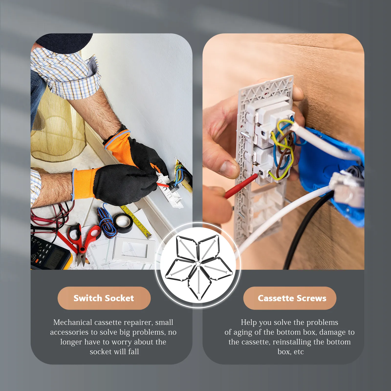 Cassette Repair Tool Wall Plate Junction Box Socket Reinstallation Kit with Adjustable Support Rod