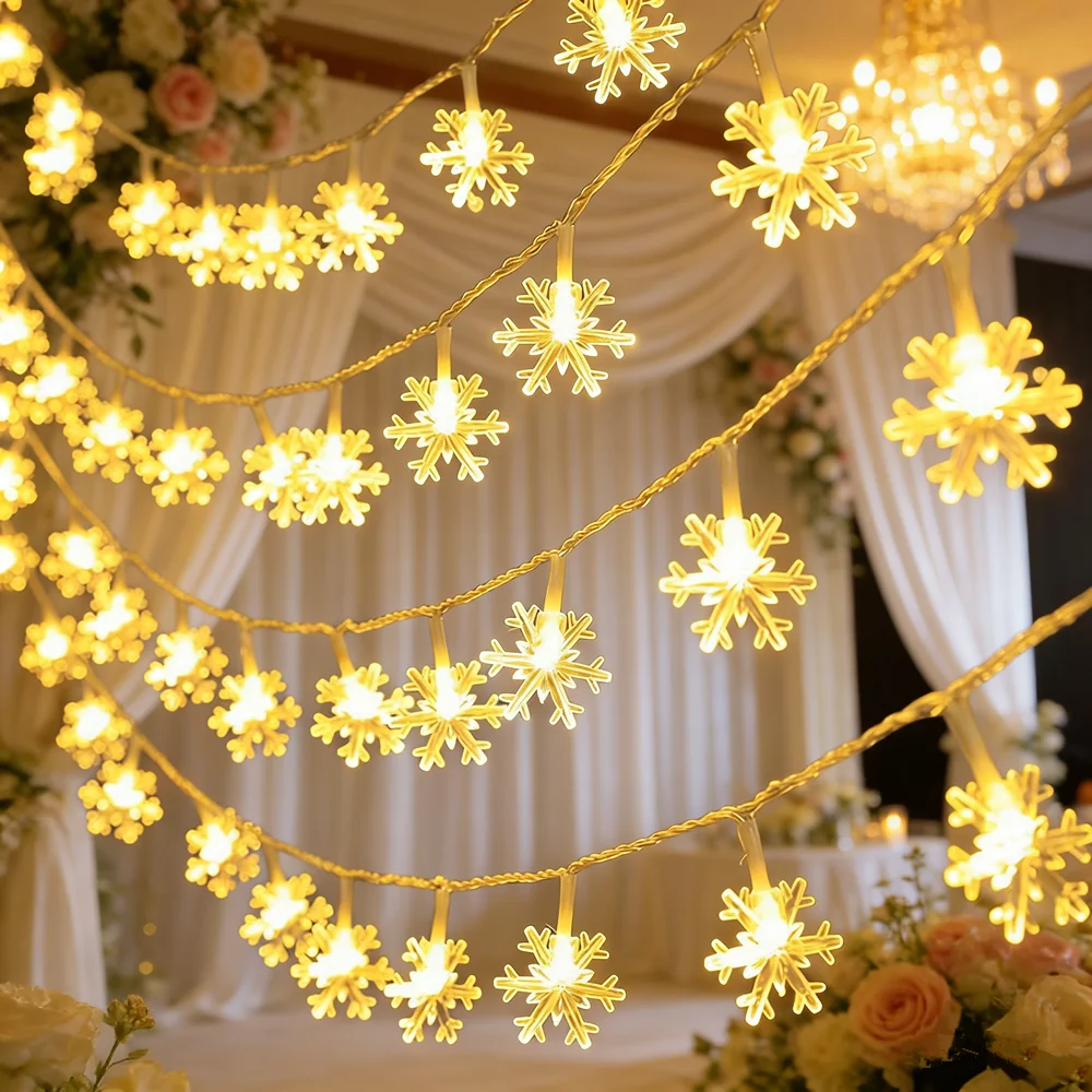 10/20/40 LED Snowflake String Garland Fairy Lights Battery Powered Home Decor Outdoor Garden Wedding Party Festoon Garland Lamp