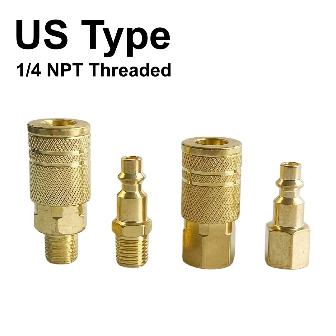 US Type Air Hose Quick Connect Plug & Coupler With 1/4 NPT Fitting Thread American Standard Air Compressor Pneumatic Accessories