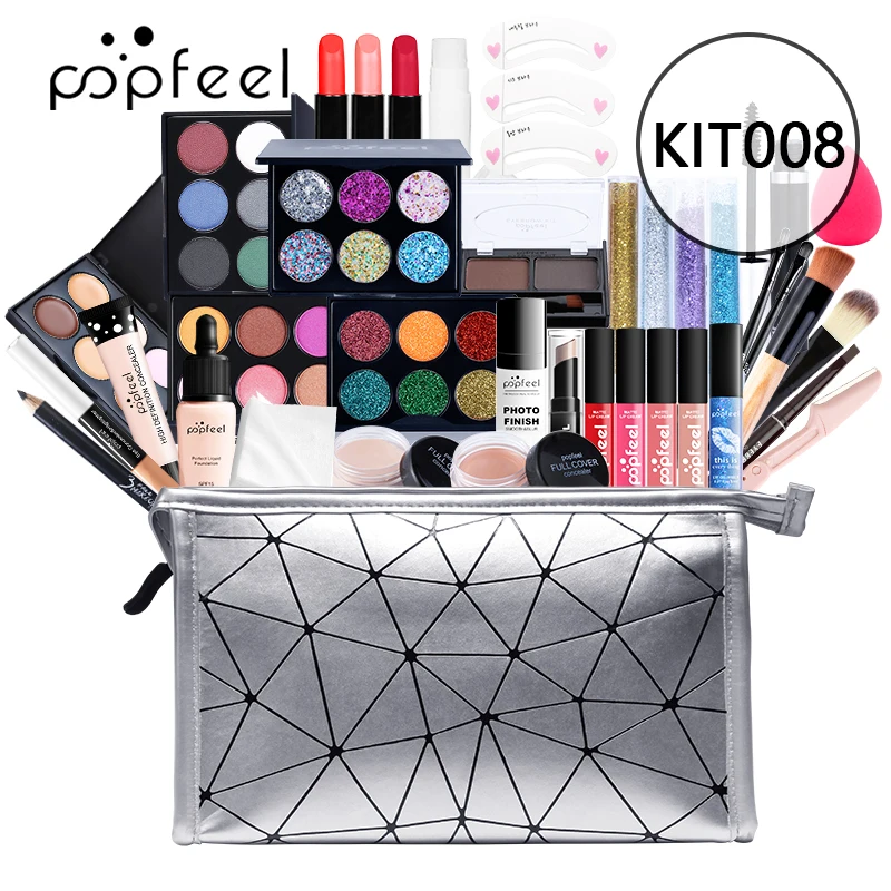 Profession elles Kosmetik-Kit 8-Make-up Praxis Make-up-Set Lidschatten Lip gloss Concealer Pinsel mit Tasche Maquiagem tslm2