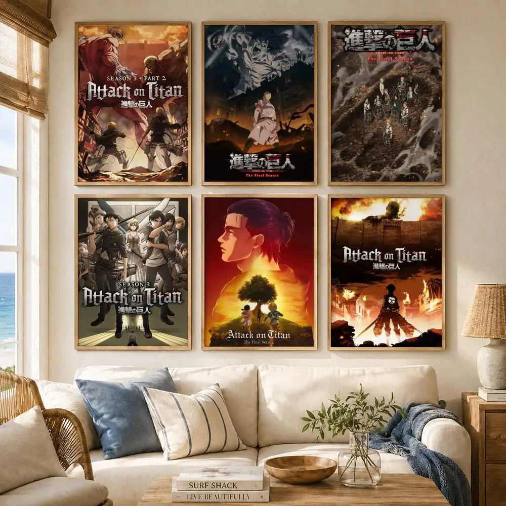 Action Anime A-Attack on Titan Poster Versatile HD Waterproof Wall Art Self-Adhesive Decor for Any Space Ideal Gift