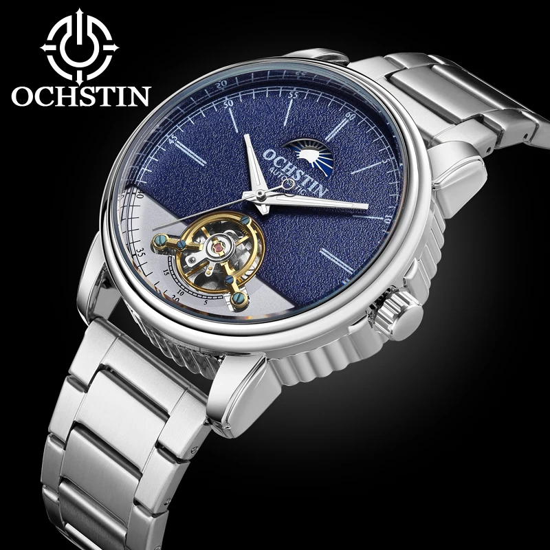 OCHSTIN Men's Commander Tourbillon Mechanical Watch Man Stainless Steel Band Daily Waterproof For Tactical Enthusiasts Clock