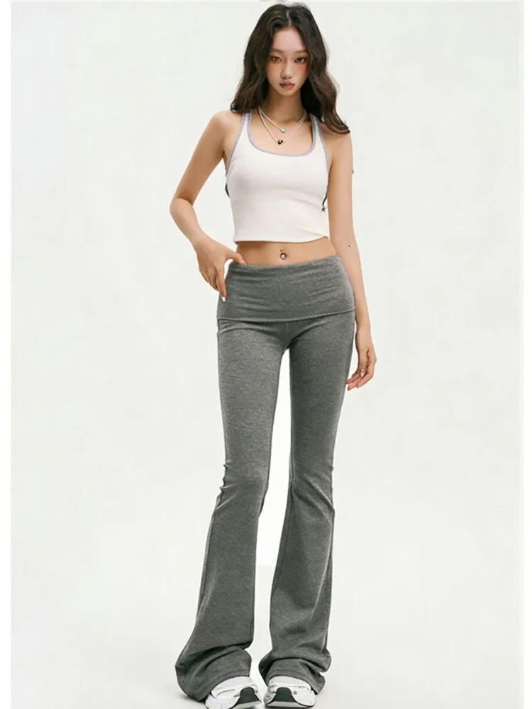 Grey Women's Pants New Fall/Winter Slim Waist Flared Sweatpants Sports Yoga Pants Casual High Elasticity