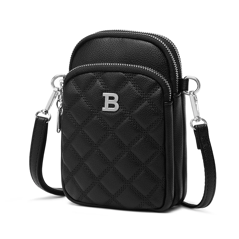 New Fashionable Diamond Pattern Multi-compartment Pocket Mobile Phone Bag - Casual Lightweight Shoulder Crossbody Bag