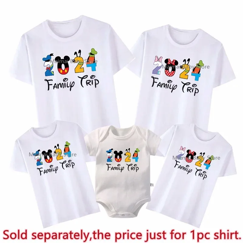 2024 Family Trip Shirt Fun Mickey Minnie Family matching costume Watch Disney Trip Dad Mom Kid T-shirt Family dress costume