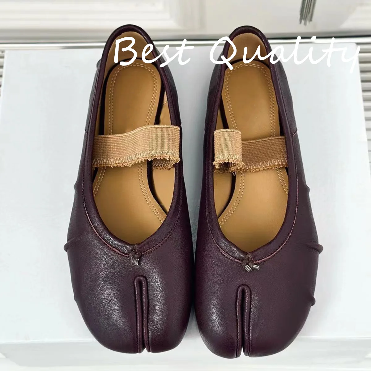 2024 New Women's Genuine Leather Loafers Splitting Toes Shoe Ballet Flat Shoes Single Shoes Luxury Quality