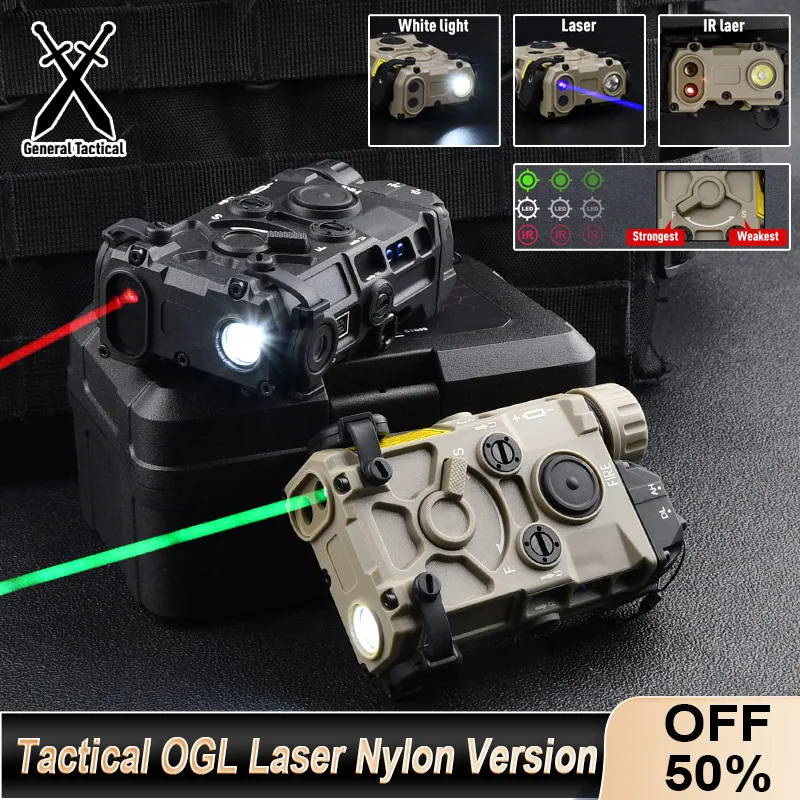 

Tactical OGL Nylon Plastic Version Red Dot Green Blue IR Laser Indicator LED Strobe Flashlight For Airsoft Hunting Weapon Light