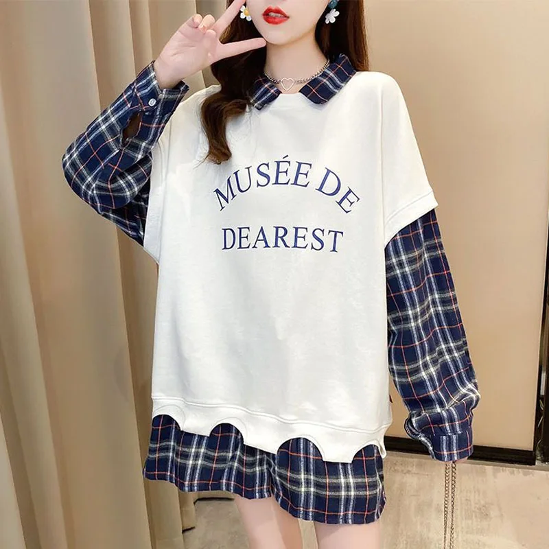 New Autumn and Winter Fashion Trend Round Neck Panel Contrast Color Versatile Casual Plaid Style Women\'s Long Sleeve Sweater