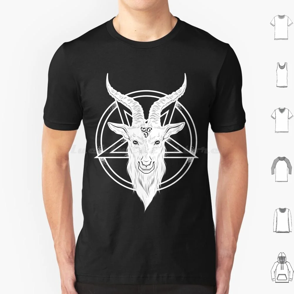 White Baphomet Goat T Shirt Big Size 100% Cotton Baphomet Devil Satan Occult 666 Demon Goat Satanic Satanist Pentagram Evil