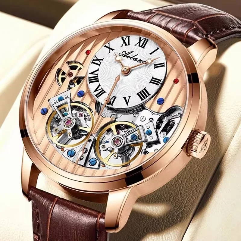 

Men Watches Automatic Mechanical Watch Tourbillon Clock Genuine Leather Waterproof Watch Men Military Wristwatch Man