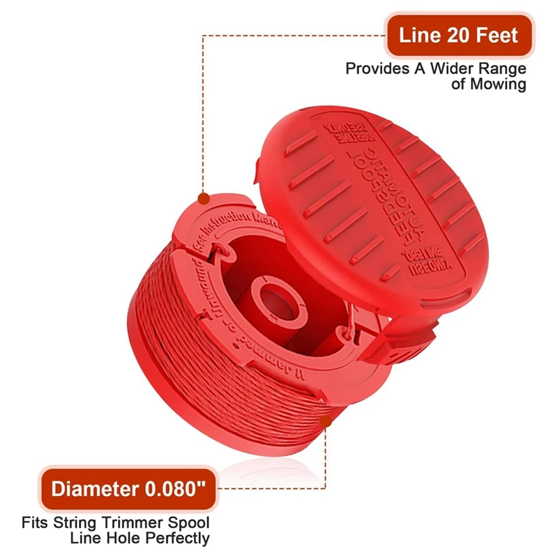 Cordas Weedwacker de plástico vermelho para artesão, compatível com modelos série CMCST910, 6-Line Spool, 1 Cap, 1 Spring