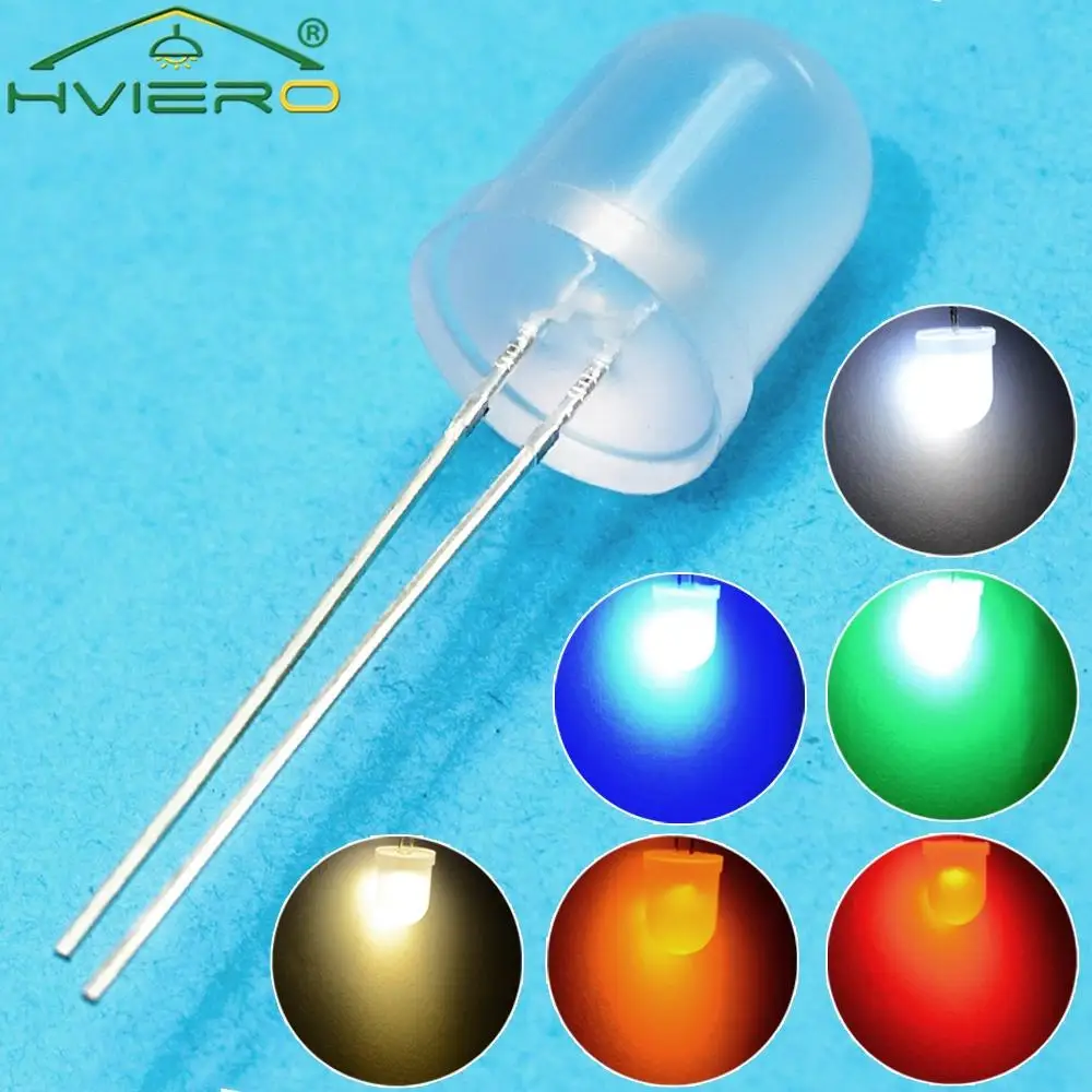 

50Pcs 10mm Diode Lamp White Green Blue Yellow Ultra Bright Water Clear Diffused 8000MCD 1.9~3.4V Emitting Decoration DIY Light