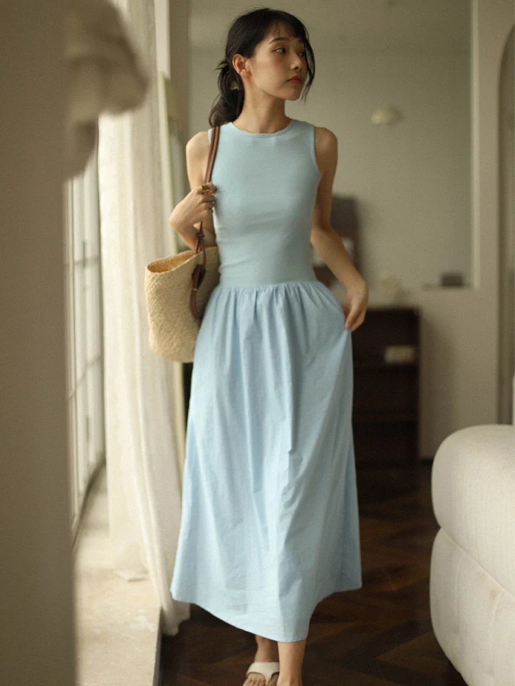 

Повседневное хлопковое платье-жилет Otherbela Ele mat Vest Dr Cool Color Blo Iuencer Sle с низкой талией, X-образного силуэта