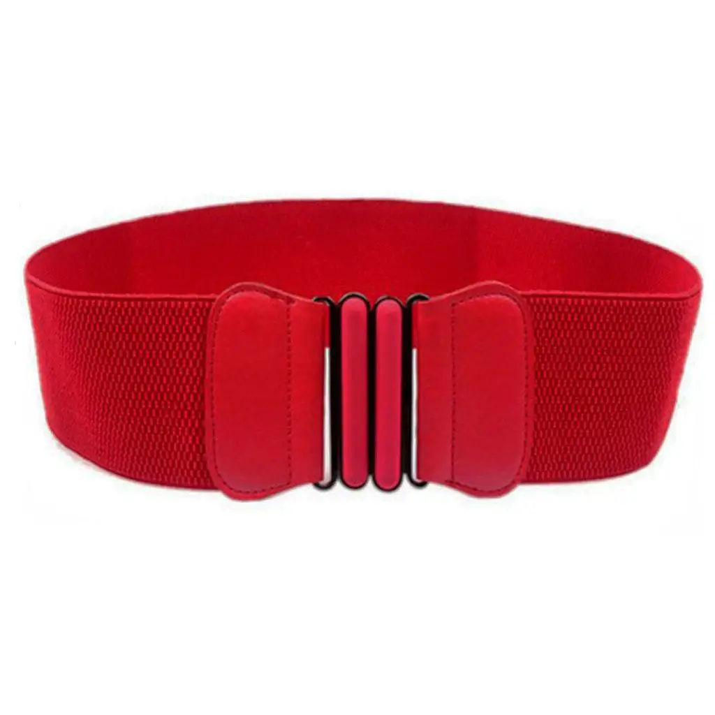 Wide Dress Belt Retro Style Canvas Stretch Waistband Ladies Cummerband - Red