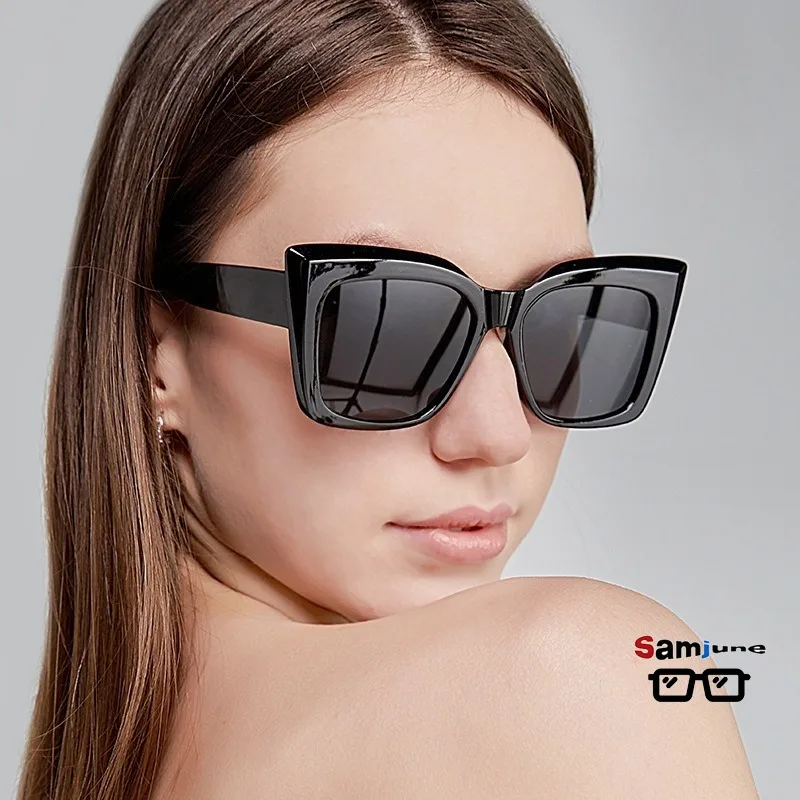 Samjune Cat-Eye-Sonnenbrille für Damen, Vintage, übergroße Brille, Damen-Luxusmarke