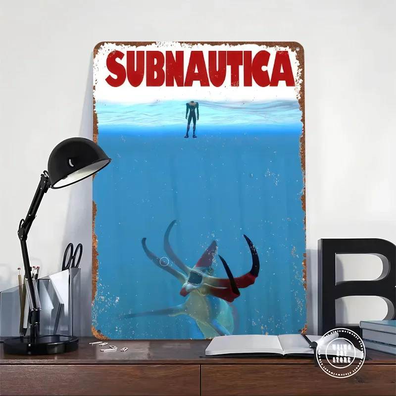 Subnautica Game Tinplate Poster Customized Wall Art Vintage Retro Metal Signs for Man Cave Gamer Decoration Room Wand Deko Decor