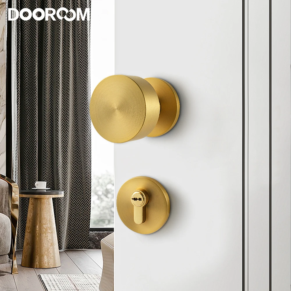Imagem -06 - Dooroom-silent Door Lock Handle Solid Brass Interior Round Locks Hardware Quartos Salas Banheiros Botão
