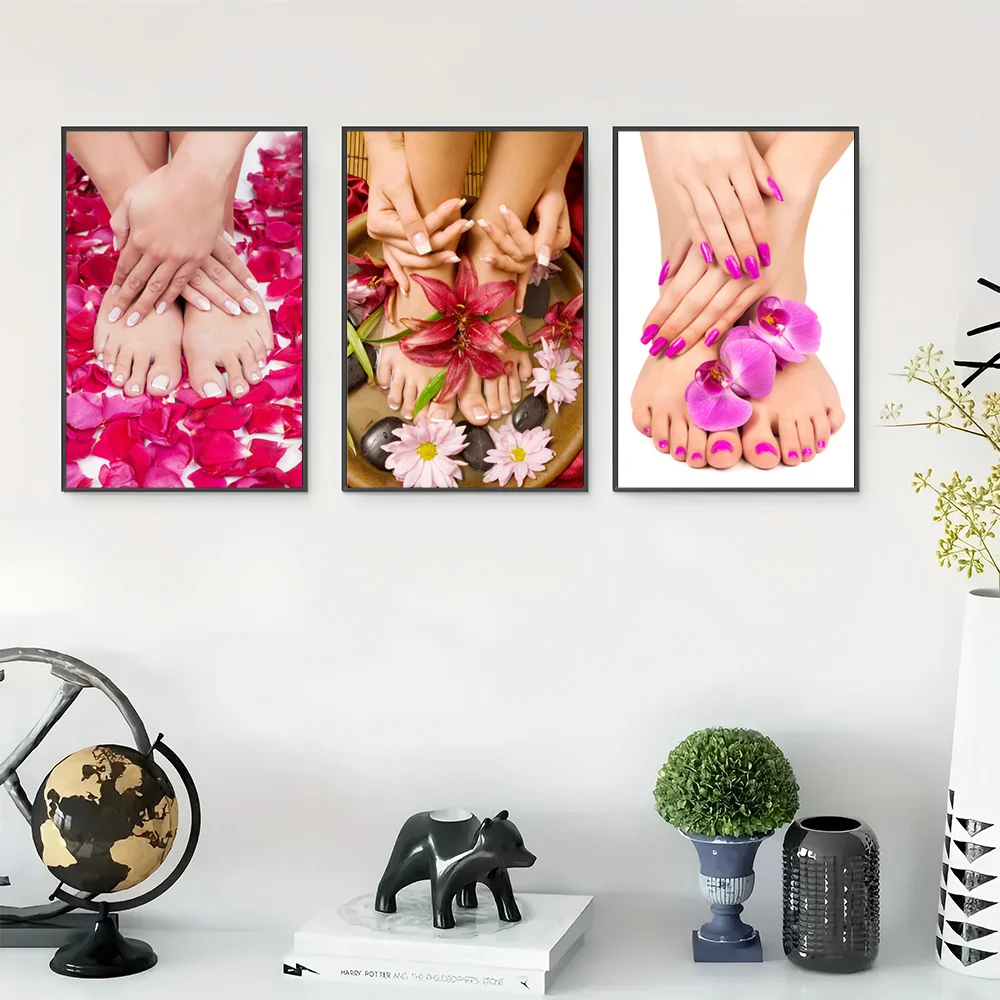 （Noframe 3PCS）-[3pcs Pedicure & Manicure Wall Art Prints] 3pcs Art Deco Style Unframed Manicure & Pedicure Wall Art Prints, M
