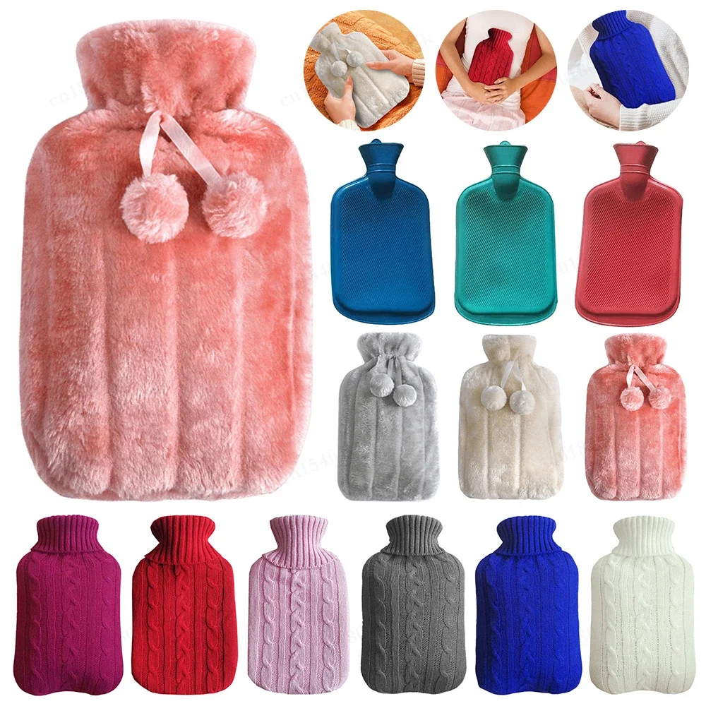 2000ml Large Hot Water Bag with Cover Winter Plush Cute Hand Warmer Reusable Soft Big Hot Water Bag Heat Warm Hot Water Bottle