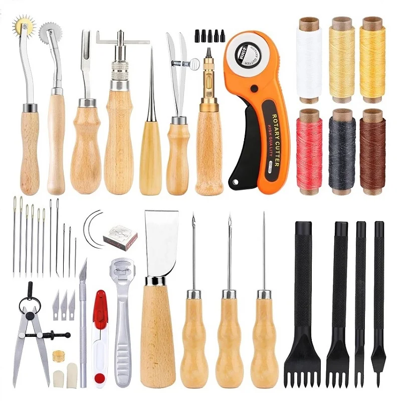 

Leather Starter Working Tool Set Leather DIY Tool with Groover Leather Thread Leather Hole Punch for Leather Craft Tool Set
