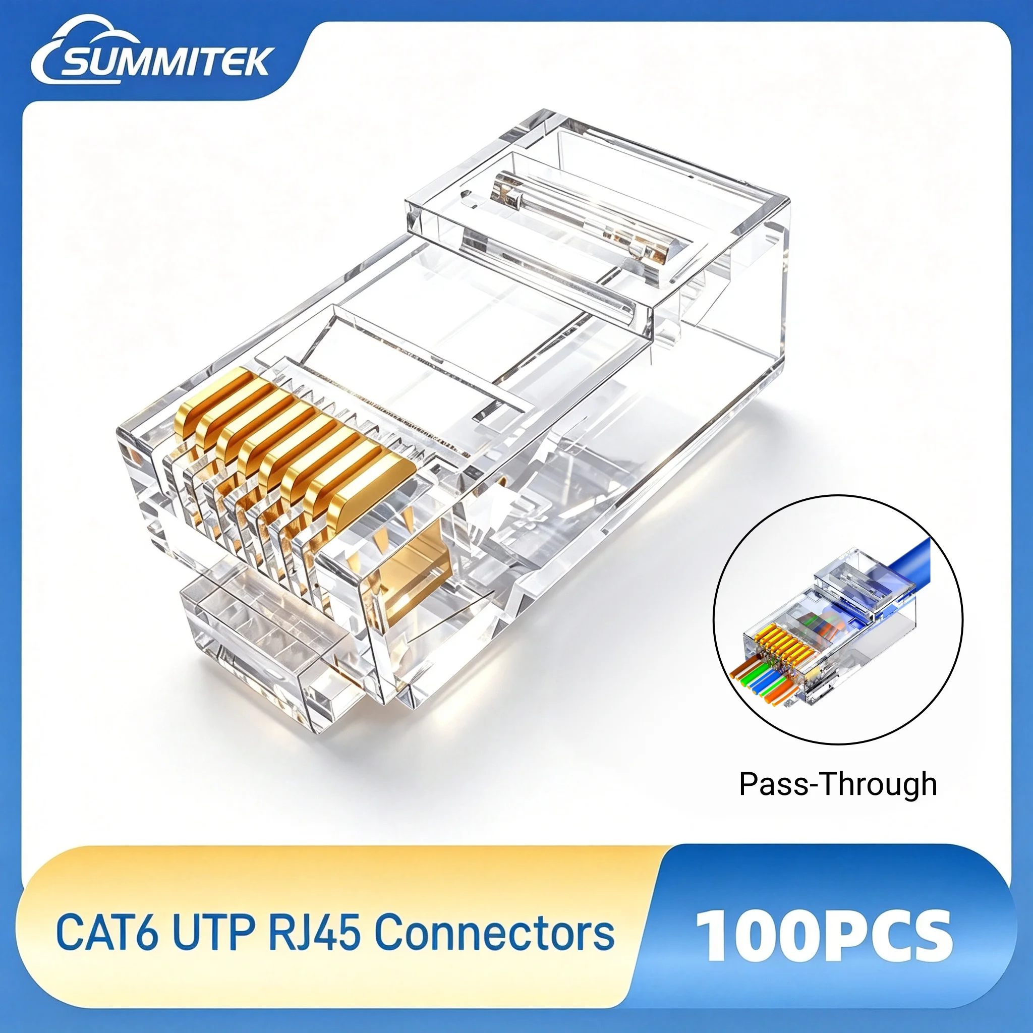 SUMMITEK CAT6 RJ45 Connector Pass Through 8P8C Ethernet Connectors UTP Network Plug
