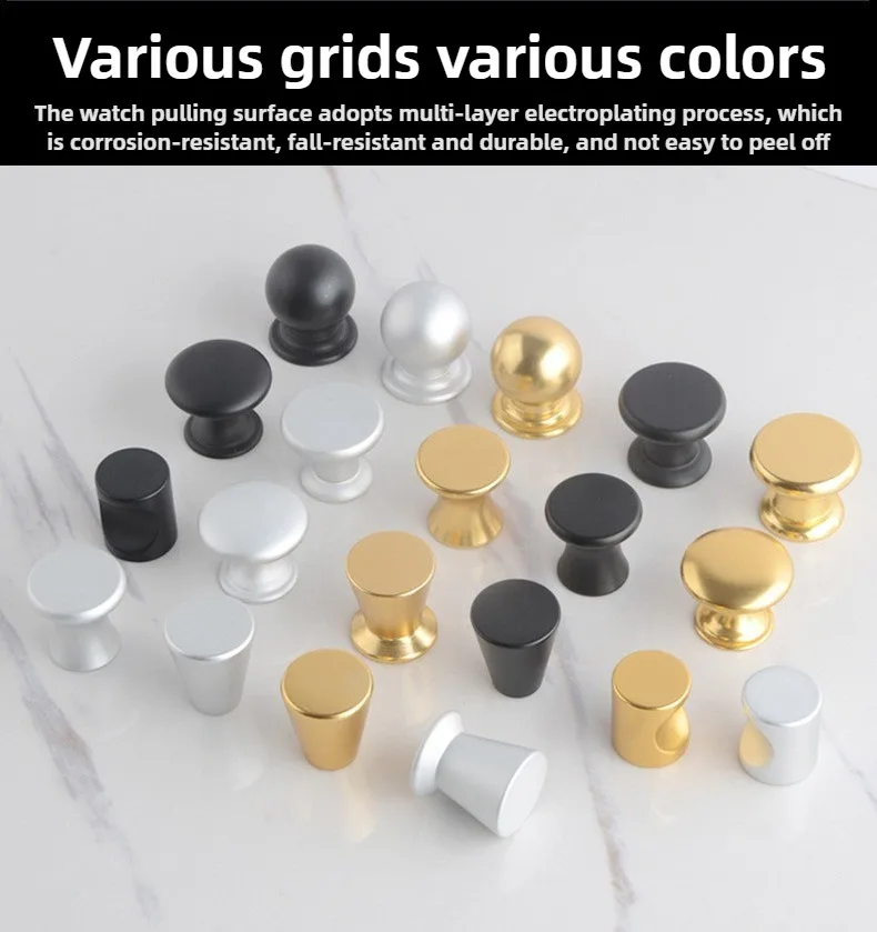 5 Stück einfache Schubladen- und Türgriffe aus Aluminiumlegierung, einfacher moderner Stil, nordische Möbel, Schrank, Mini-Knopf, Einzelloch, bunt – Detail 3