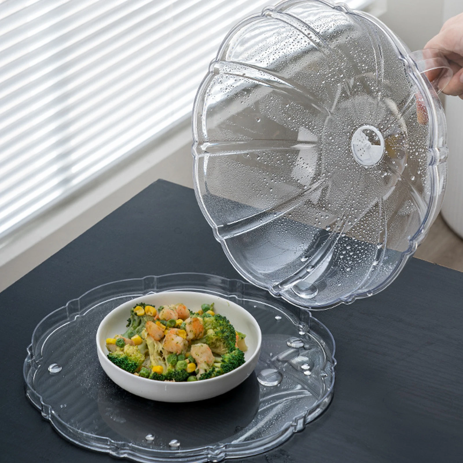 1pc Microwave Cover Transparent Reusable Food Cover With Base Anti Sputtering Anti-oil Cover Heat Resistant Kitchen Tools