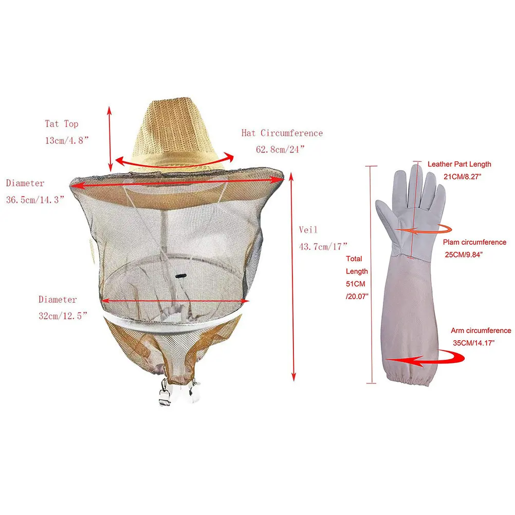 Professional Beekeeping Hat and Gloves Set – Durable, Easy-On/Off, Flexible & Neck-Shoulder Protection