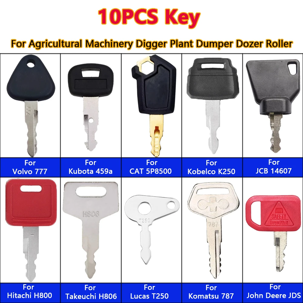 

10 шт., набор ключей зажигания для сельскохозяйственных и тяжелых растений, универсальный переключатель зажигания, запасные ключи