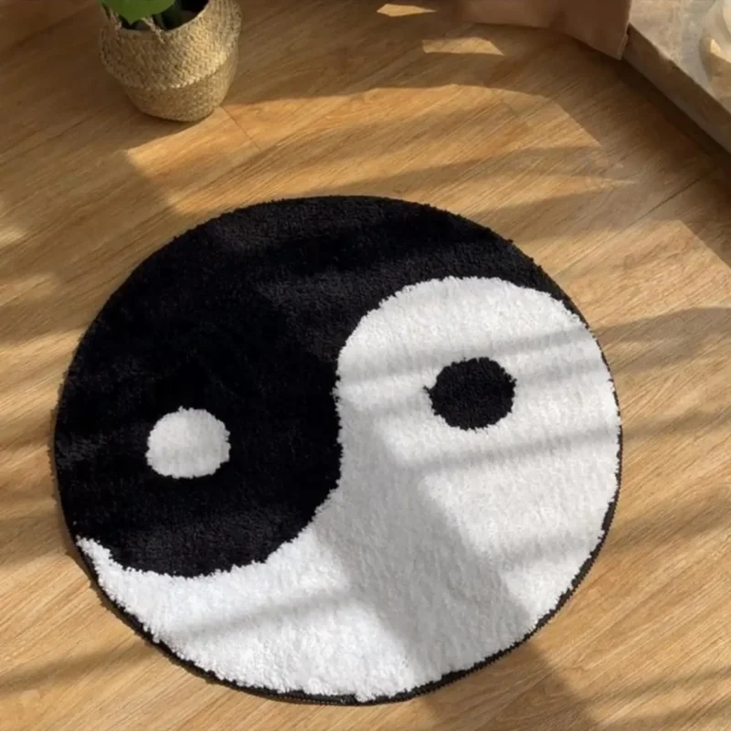 VIKAMA Soft Plush Yin Yang Symbol Circular Geometric Carpet for Living Room Bedroom Chinese Home Decorative Floor Mat