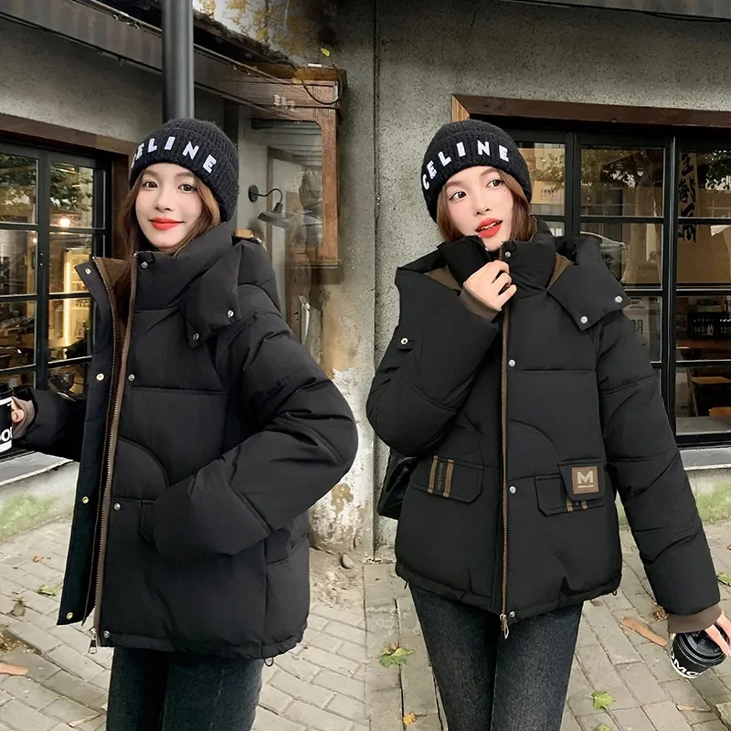 Short Parkas Women Streetwear Cropped Down Coat Korean Sweet Puffer Jacket Winter Solid Casual All Match Cotton Padded Outwear