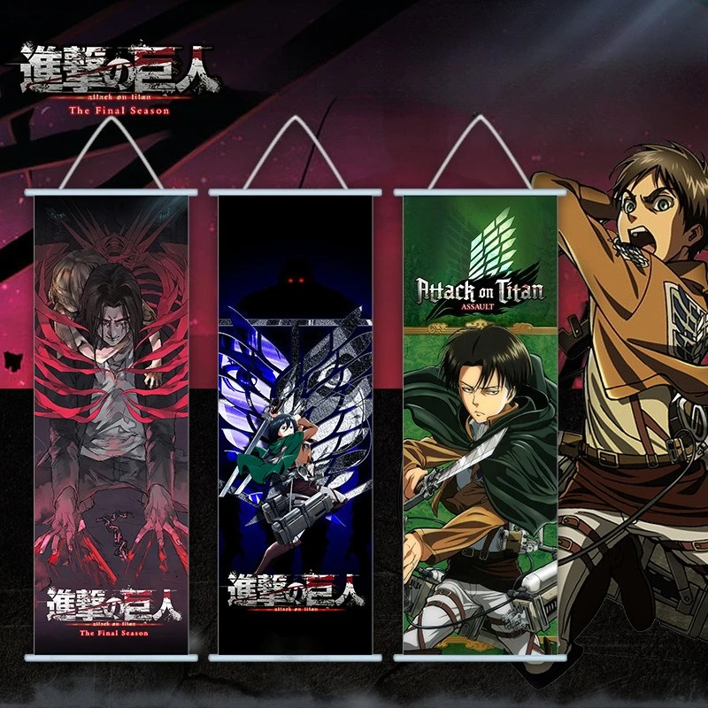 

Attack on Titan Anime Rivaille Eren Mikasa Scroll Canvas Wall Hanging Painting Home Decor Poster Wall Art Room Decoration Gift