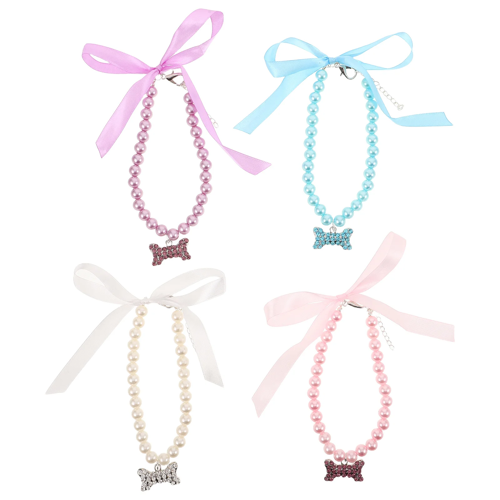 

4Pcs Adjustable Pet Necklace Pearl Collar Bone Pendant Cat Dog Jewelry Small Pet Collar Charm for Daily Wear Necklace for Cat