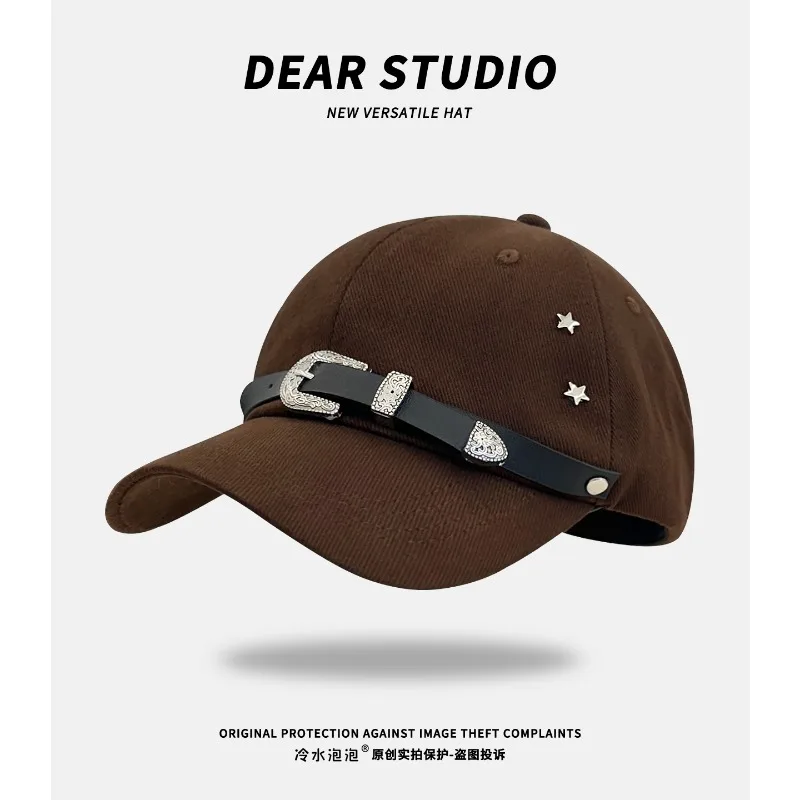 Niche Personality Punk Style Belt Rivet Design Baseball Caps Men and Women Spring and Autumn Street Trend Adjustable Hip Hop Hat