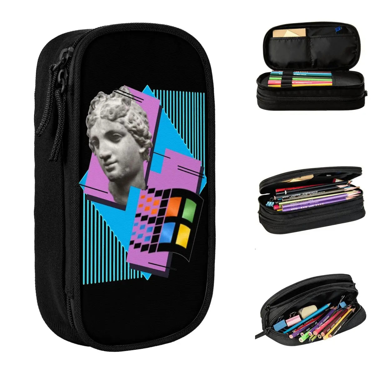 vaporwave windows pencil case pen box for kids grande bolsa de armazenamento para estudantes papelaria para presentes escolares moda 01