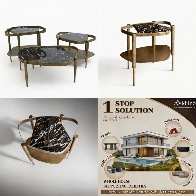 Custom Size Carbon Steel & Natural Stone Minimalist Convertible Coffee Side Table