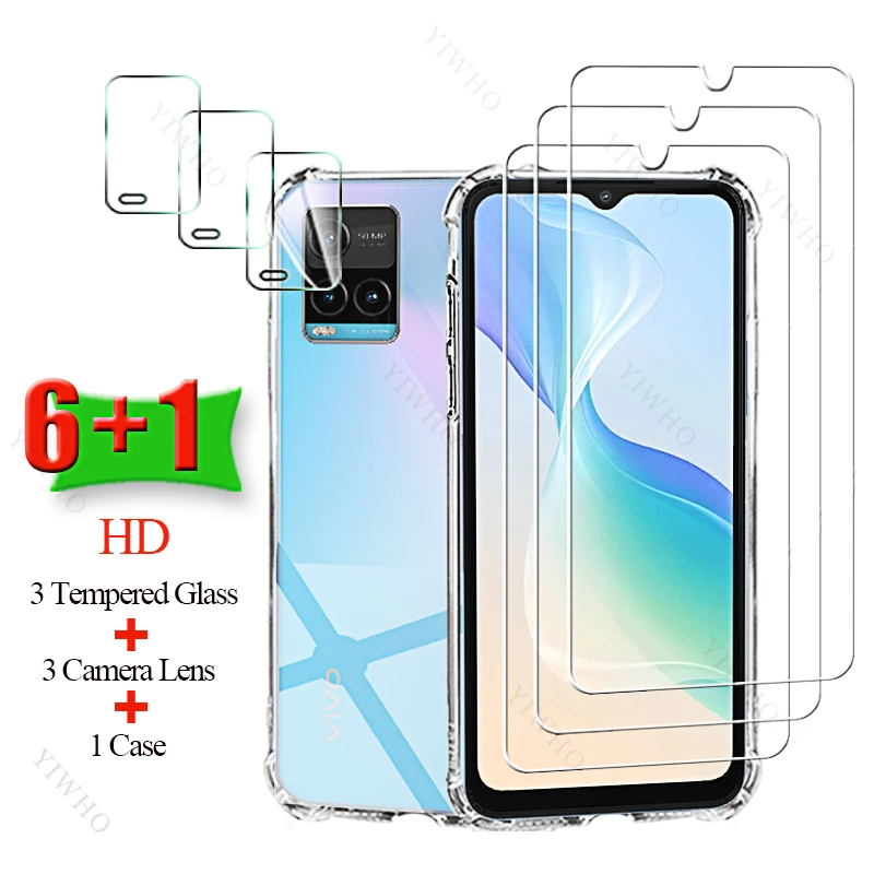 6+1 Full Cover Clear Tempered Glass Screen Protectors for Vivo Y33s Soft Silicone Case HD Camera Lens for Vivo Y 33s 6.58