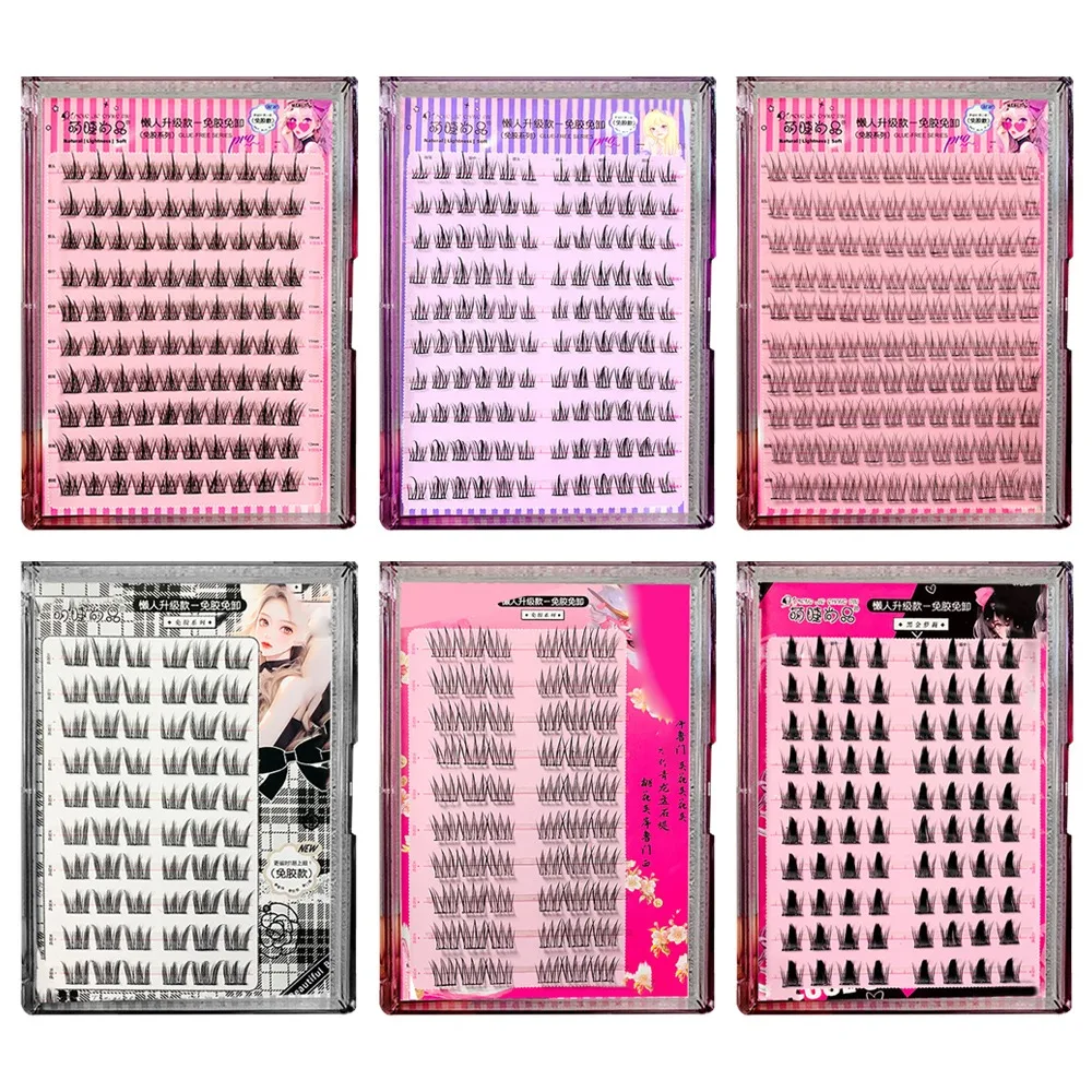 

Press on Glue-Free Realistic False Eyelashes No Glue Needed Reusable Segmented Eyelashes Black Preglued Lash Clusters