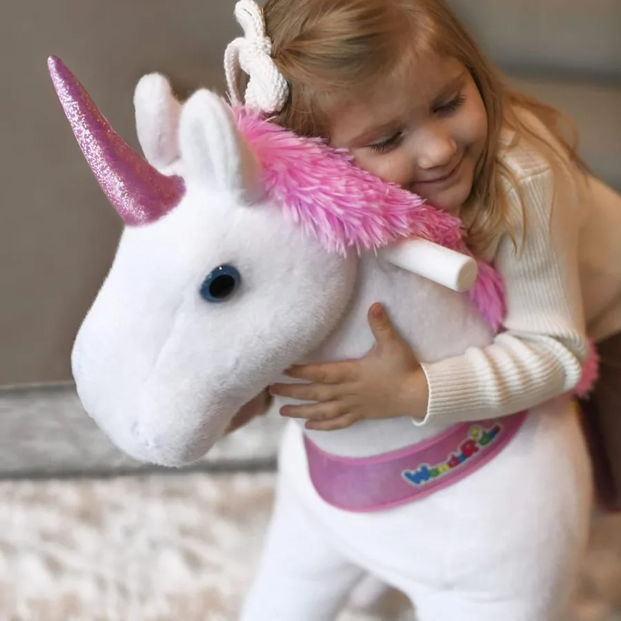 Ride on Unicorn Horse Pink Pony Cycle Toy, 30.1 pouces de hauteur en peluche Poney Unicorn Toy Rocking Mechanical Walking Animal avec
