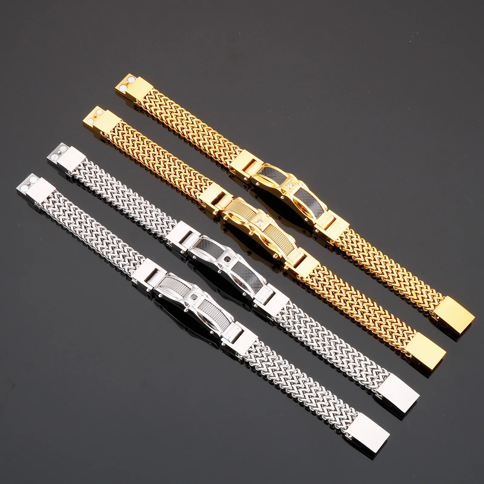 Luxury Gold Color Stainless Steel Link Chain Mesh Bracelets For Men Spulseiras Masculina Metal Male Charm Jewelry Accessory