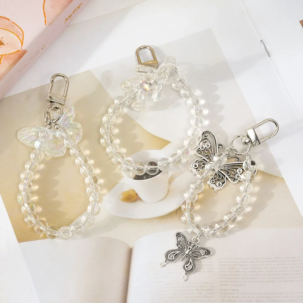 Bear Charm Keychain Decorative Acrylic Keychain Butterfly Decoration Keychain Trendy For Wireless Earbud Case Keys Handbag