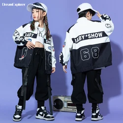 Hip Hop Girls Street Dance Motorcycle Sports Jacket Cargo Pants Boys Joggers Clothes Sets Kids Streetwear Children Jazz Costumes