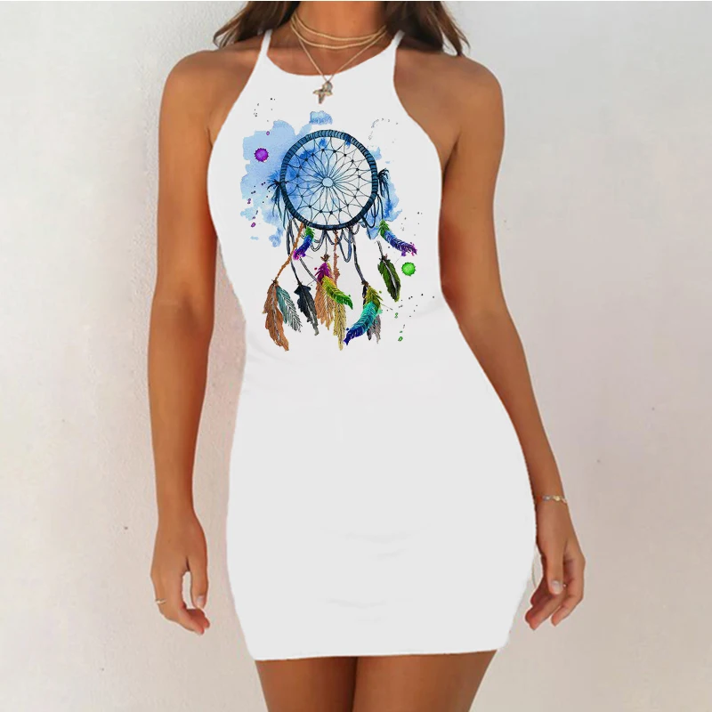 

Dresses For Women 2022 Summer Vestidos White Mini Sleeveless Sukienka Girls Skirt Feathers Print 90s Vintage Dress night Dress